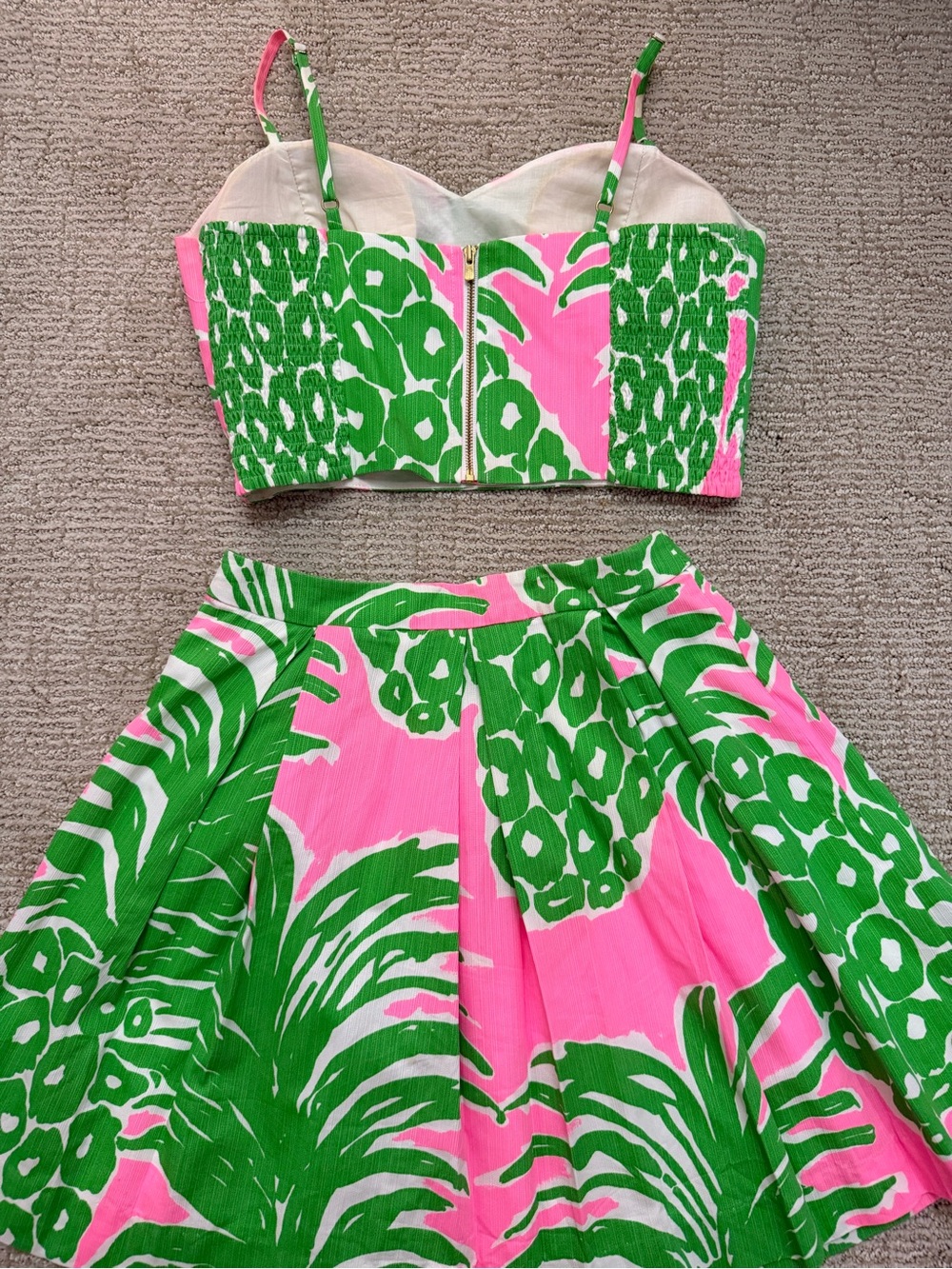 Lilly Pulitzer Pink & Green Tropical Print Pleated Skirt Set - Picture 2 of 8